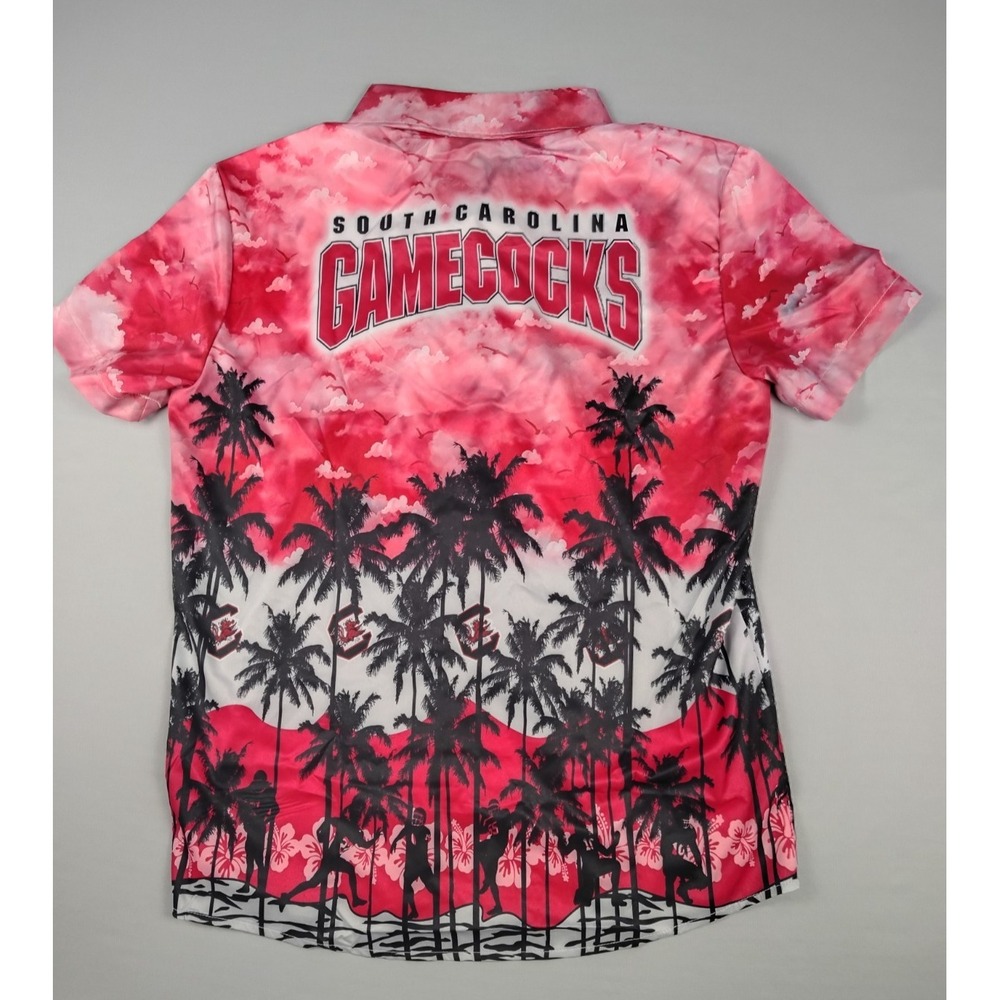 South Carolina Gamecocks Shirt Mens L Hawaiian Palm Trees Button Down Red Black - Picture 11 of 14